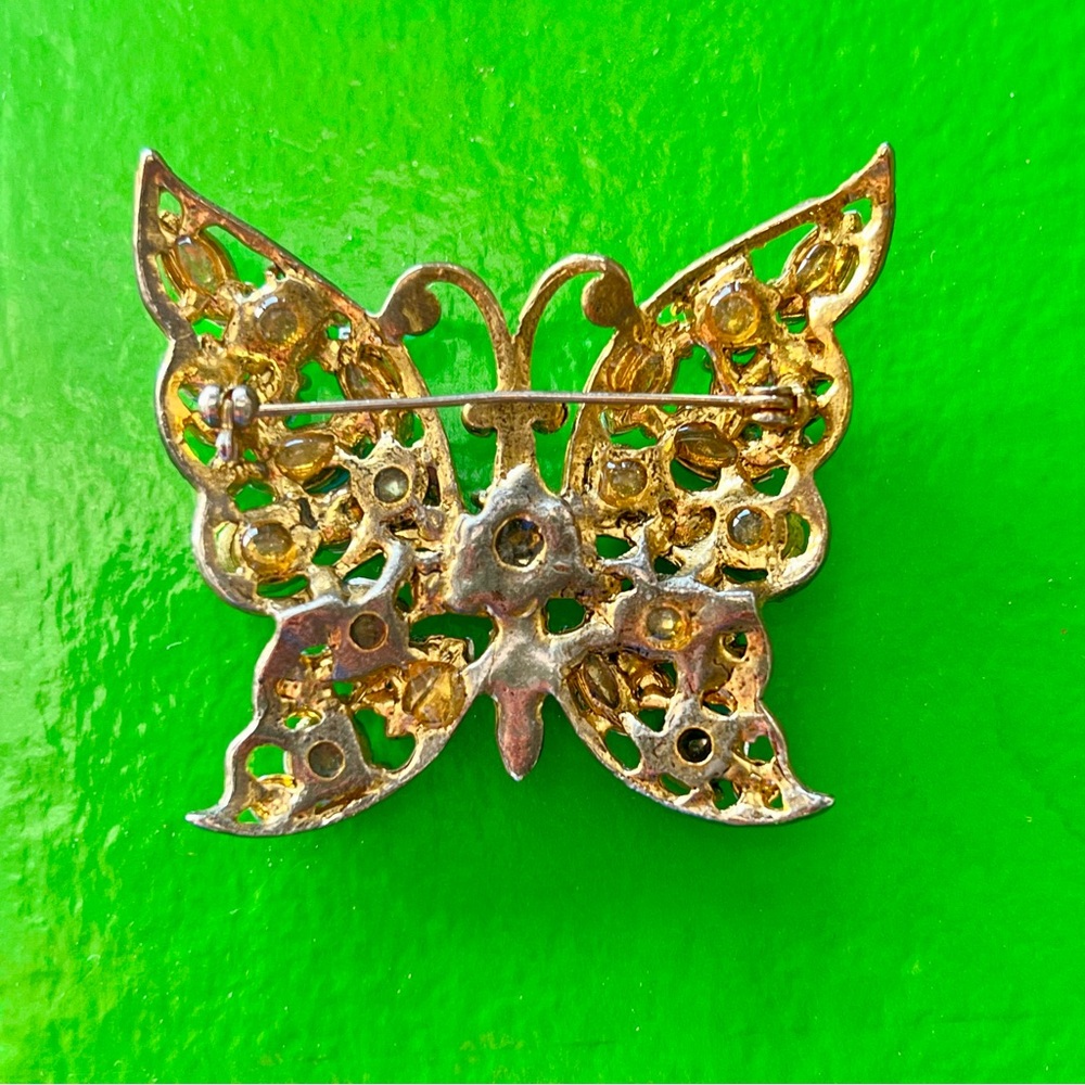 Vintage AB Blue Green Butterfly Brooch - Picture 4 of 6